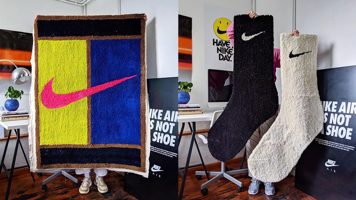 給巨人穿的襪子？超狂瞎趴「巨人白襪地毯」拿在手上比人還高，到底有誰能穿得下這雙襪子啦～