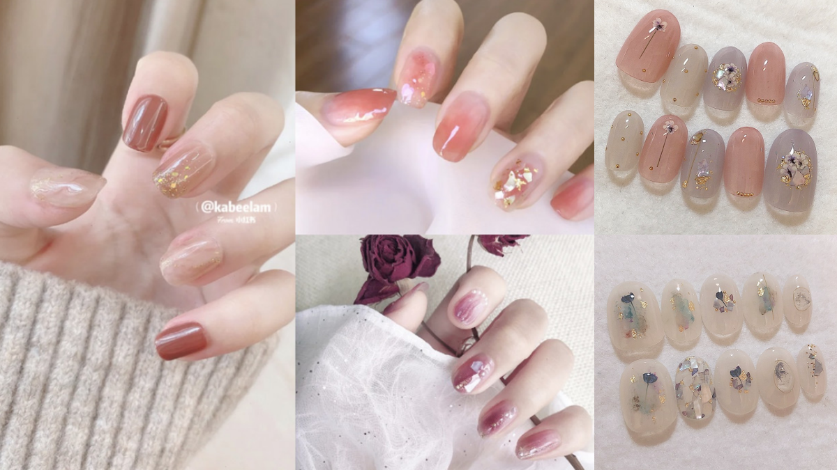 想要低調又溫柔就選這款！5款日韓妞最愛「透明果凍感」美甲，乾燥花＋蜜桃色瞬間化身氣質系女孩～