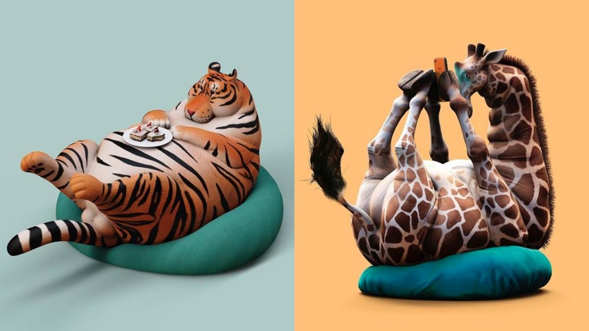 這根本我！7組「超肥動物耍廢模型」吃爆零食、躺平追劇，根本是完美的糜爛懶骨頭生活啊～