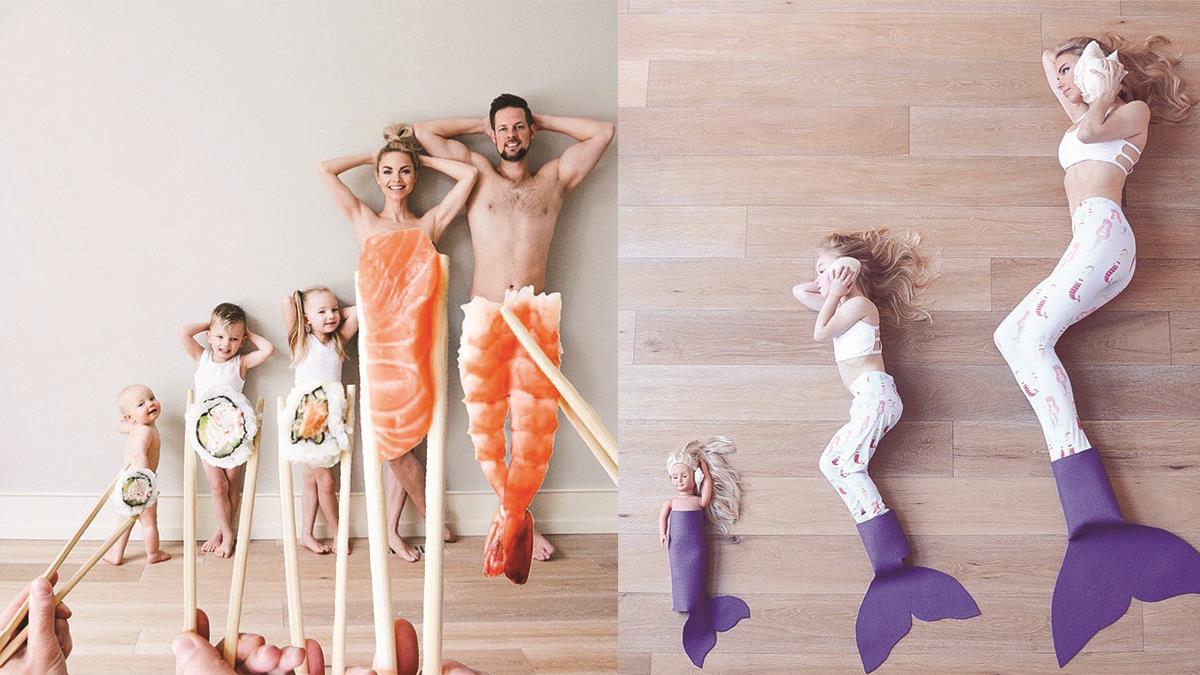 晚餐就吃這盤人體壽司吧！時尚辣媽的「超可愛搞怪全家福」♡照顧三個娃有多厭世看完這張秒懂啊！