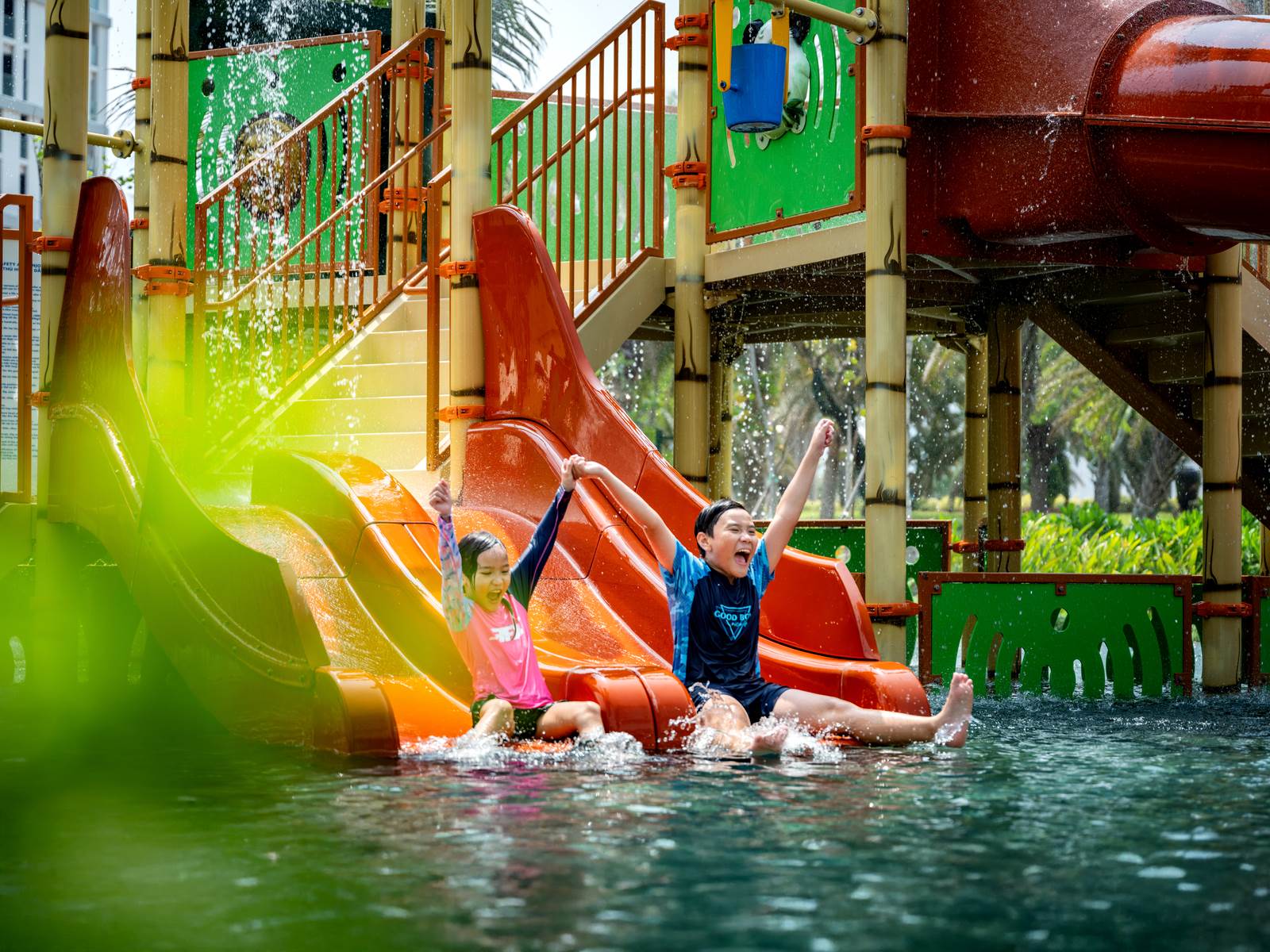 The Rainforest Waterpark is a tropical paradise with plenty of slides, pools, buckets and splash zones.
