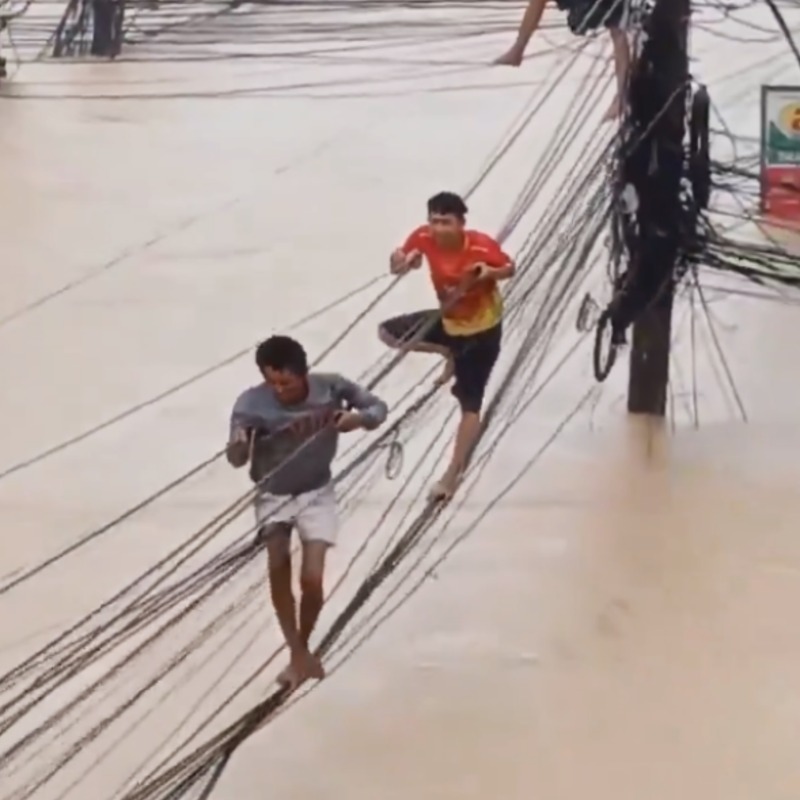 有影片／泰國300年一遇暴雨！「民眾冒險踩電纜」到高處，釀至少19死、12.7萬戶受災，傳5名台灣人失聯