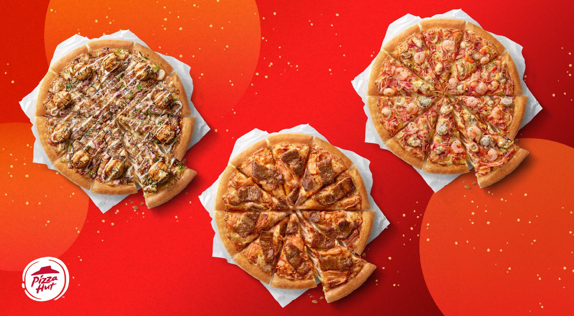 圖1：必勝客「丸勝日式章魚燒」、「經典海鮮四重奏」、「韓式泡菜豬五花」三款經典口_