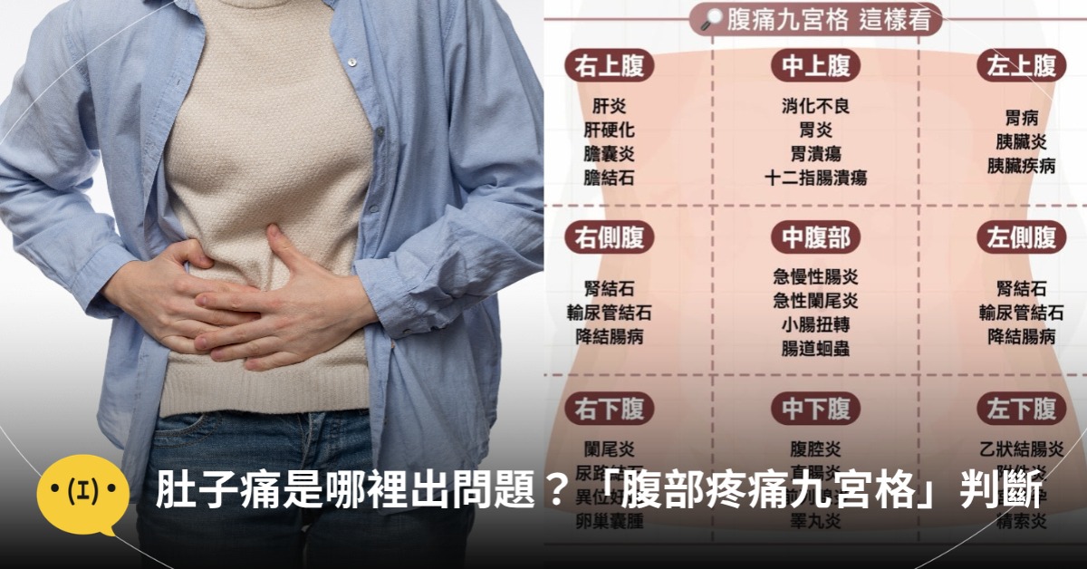 肚子痛是哪裡出問題？「腹部疼痛九宮格」簡單判斷，圖片來源：freepik、高敏敏