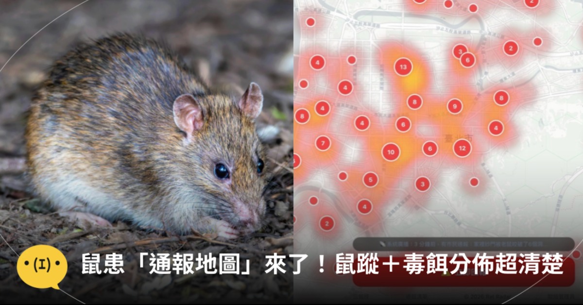 台北市各區頻傳鼠出沒，民眾自發製作了通報地圖。圖片來源：翻攝自ratdar.taipei