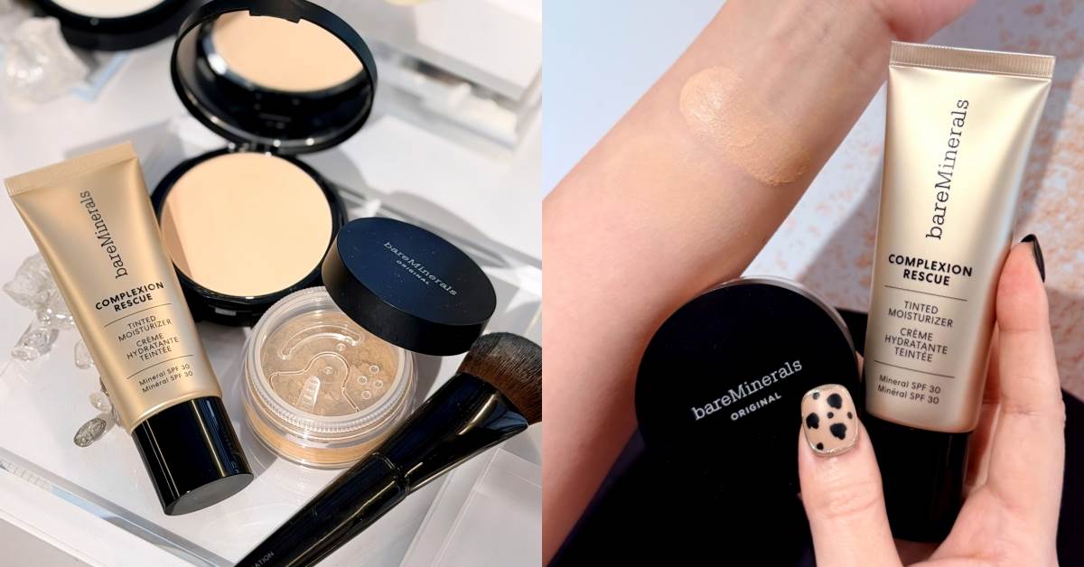 底妝不脫妝：bareMinerals礦物經典粉底&nbsp;NT.1,650、礦物保濕防護妝前乳 NT.1,350
圖片來源：造咖編輯Vicky拍攝