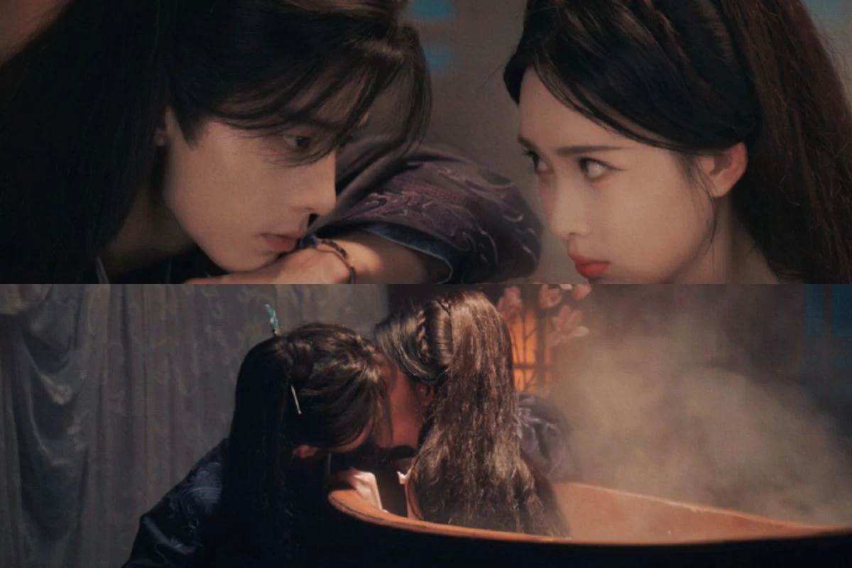 《百花殺》最受矚目的浴桶吻直到第27集才正式播出，也是男女主角首次完整吻戲。圖片來源：微博
