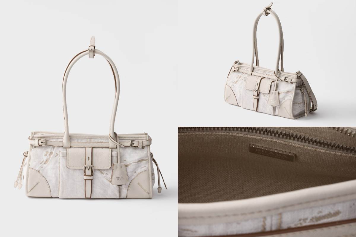 Prada Bonnie中號印花亞麻和皮革手袋，NT$ 110,000
圖片來源：Prada