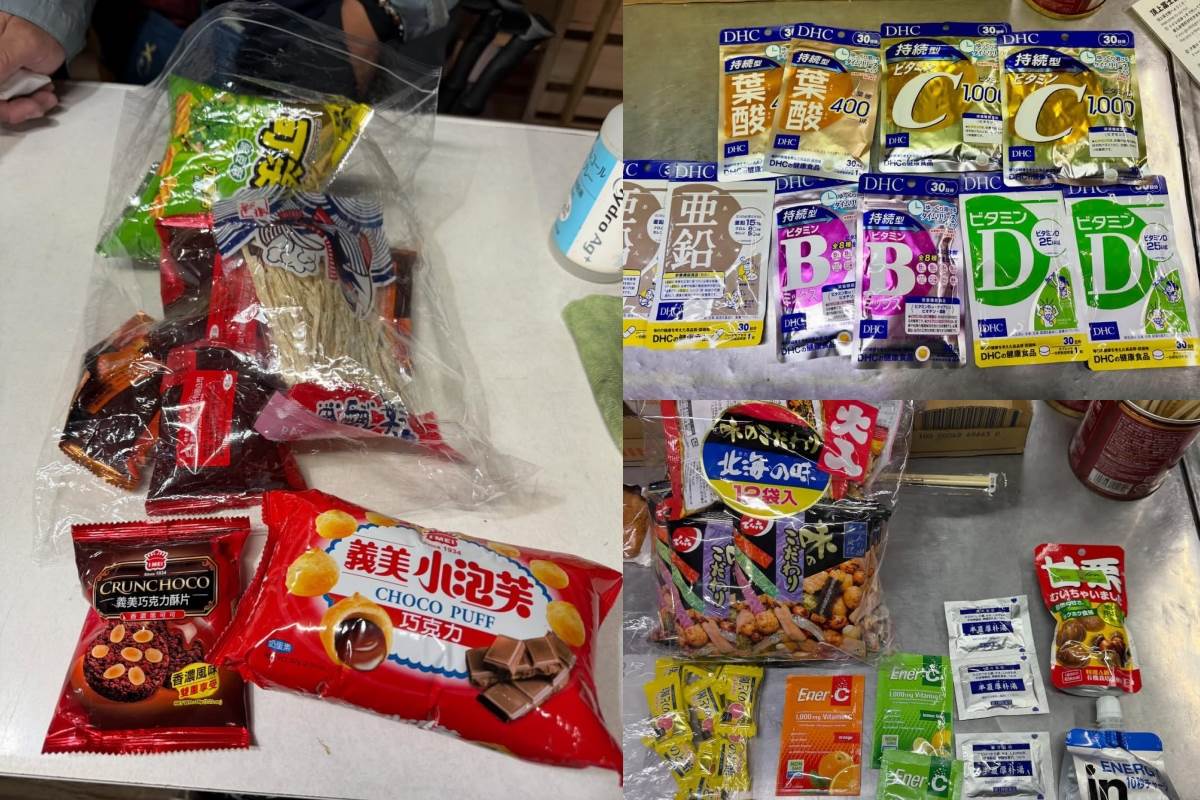 台灣超人接力送物資，不只有許願的營養品，還帶來許多台灣味零食。圖片來源：Threads@______peipei
