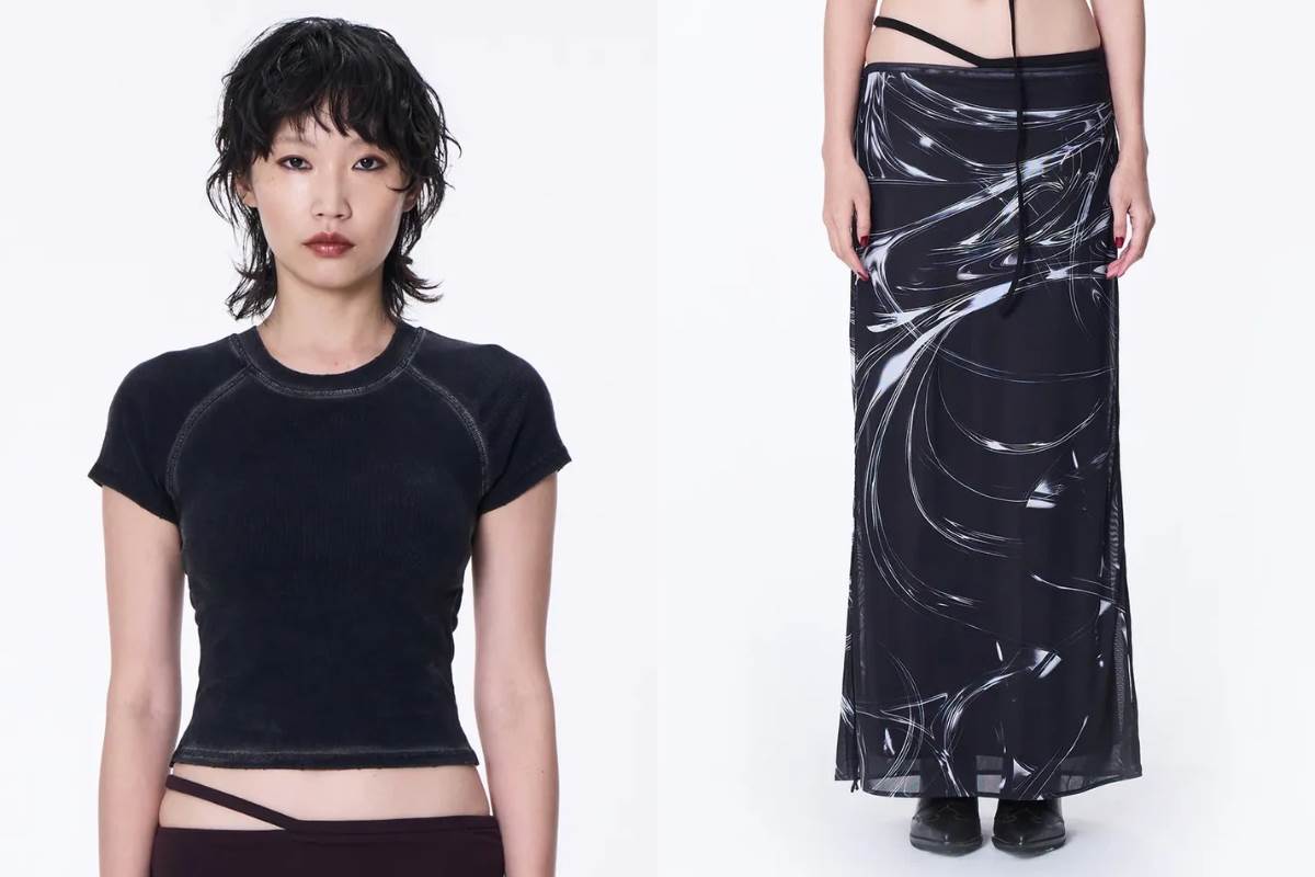 Washed Open-Back logo Top，NT$ 1,880；Opto-Tunnel Print Skirt，NT$ 2,280
圖片來源：De sidere7.1