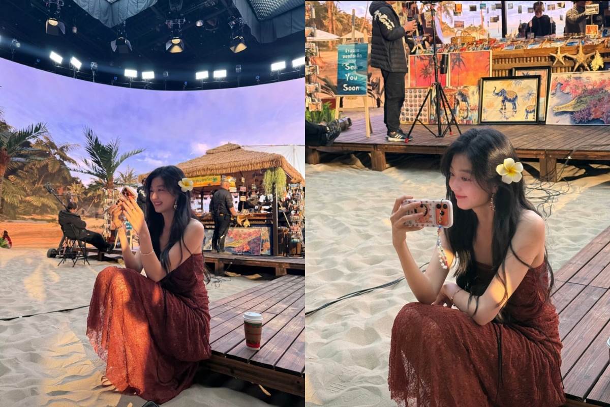 《早春晴朗》女主角孫千分享花絮，可明顯看出是背景都是搭景。圖片來源：weibo＠孫千工作室