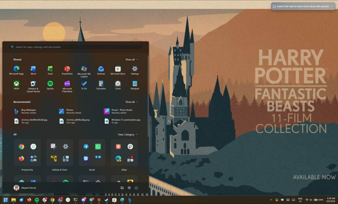 Bing Wallpaper主打每天自動替Windows桌面更換Bing精選圖片，近日是變成一張極簡風格的霍格華茲城堡插畫。（圖片來源：www.windowslatest.com）