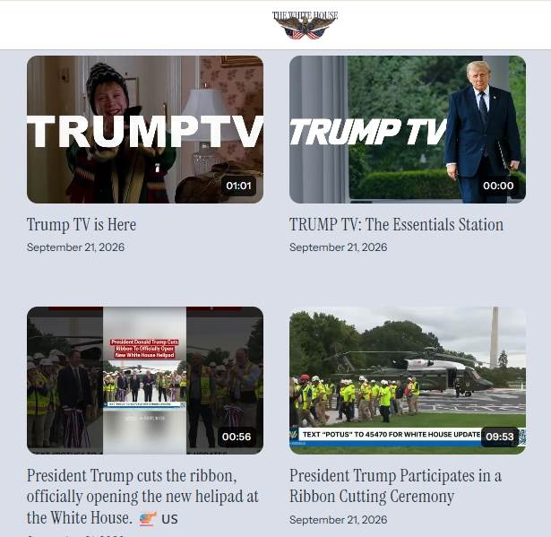 在白宮官網上也可看到「川普TV」的精選。圖片來源：whitehouse.gov