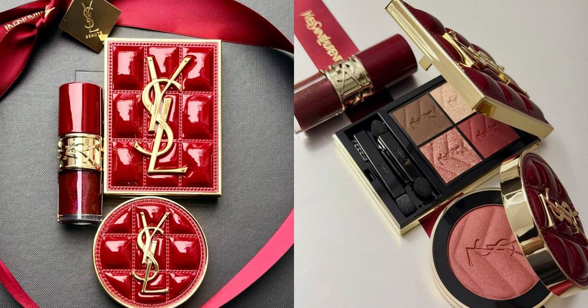 聖誕彩妝推薦：YSL 奢夜醺紅派對限量系列，時尚四色眼影盤 NT.3,100、情挑誘光嫩唇凍 NT.1,650、恆久完美透膚煙染腮紅NT.2,300
圖片來源：IG@abesawakobeauty、mikaamata
