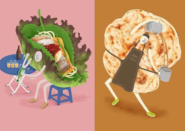 剛出爐的豬肉乾日常就是喝涼茶配電扇？超有梗食物擬人化，蘋果派森77表示：屑屑要是要掃到民國幾年！